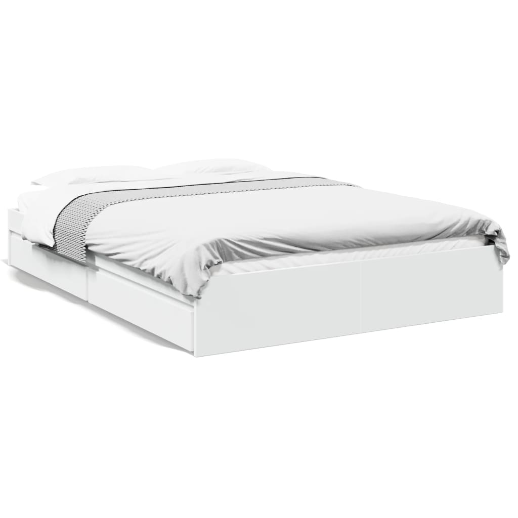 Bedframe met lades bewerkt hout wit 150x200 cm