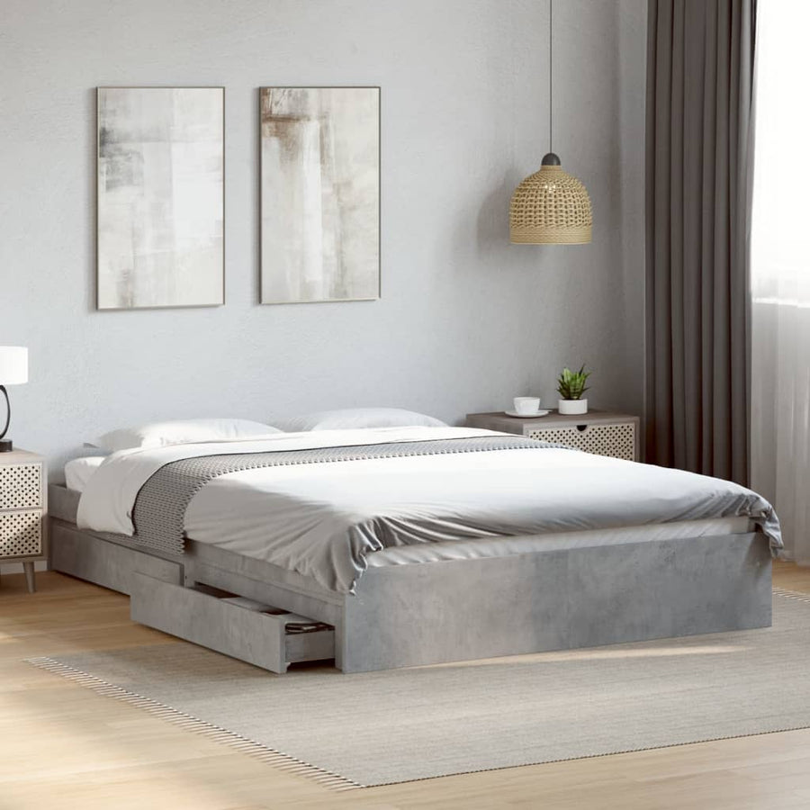 Bedframe met lades bewerkt hout betongrijs 150x200 cm