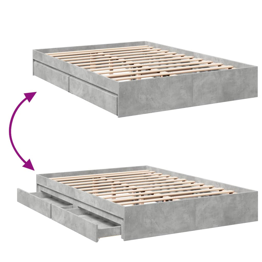 Bedframe met lades bewerkt hout betongrijs 150x200 cm