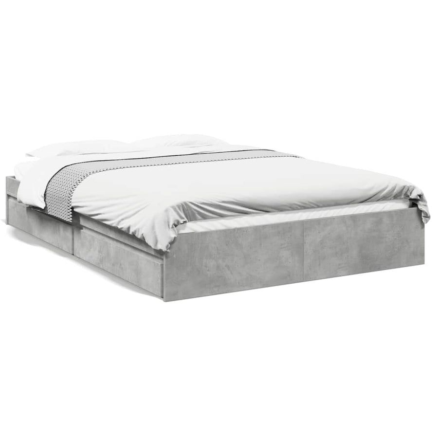 Bedframe met lades bewerkt hout betongrijs 150x200 cm