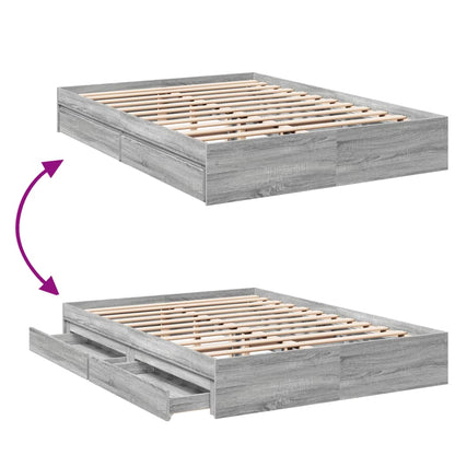 Bedframe met lades bewerkt hout grijs sonoma eiken 150x200 cm