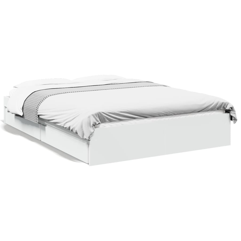 Bedframe met lades bewerkt hout wit 140x200 cm