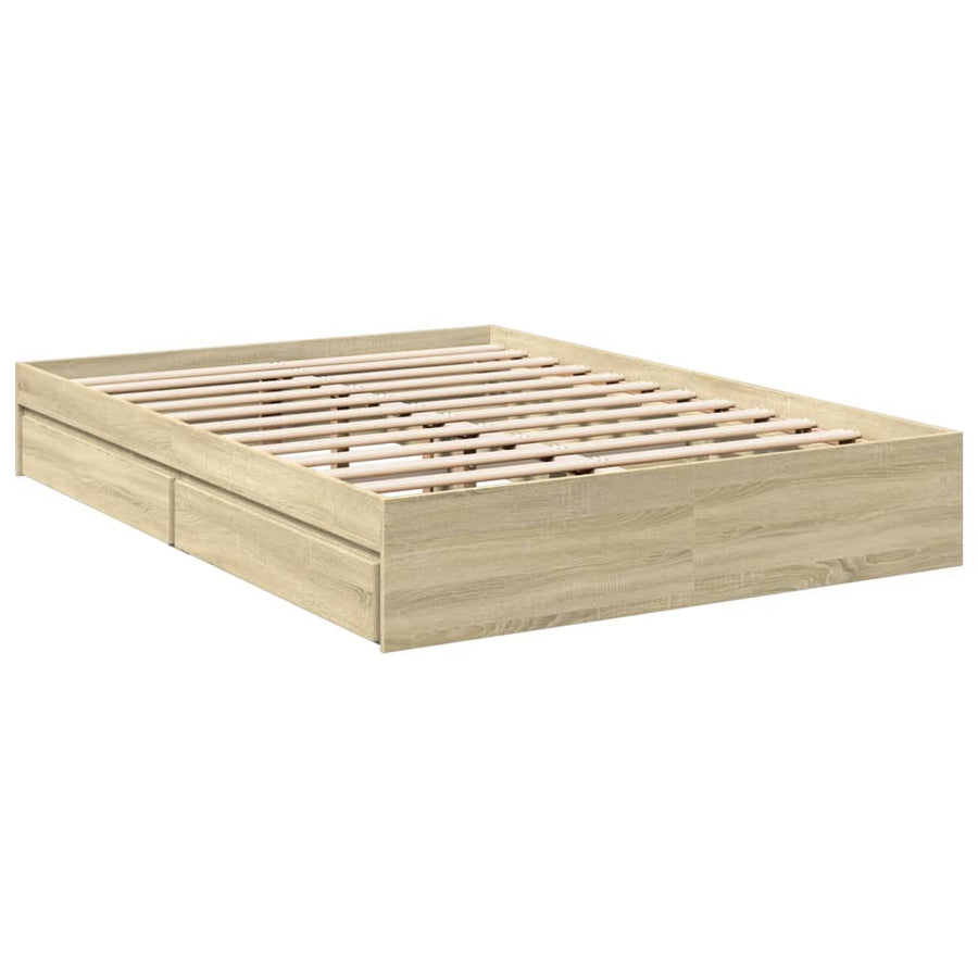Bedframe met lades bewerkt hout sonoma eikenkleurig 140x200 cm