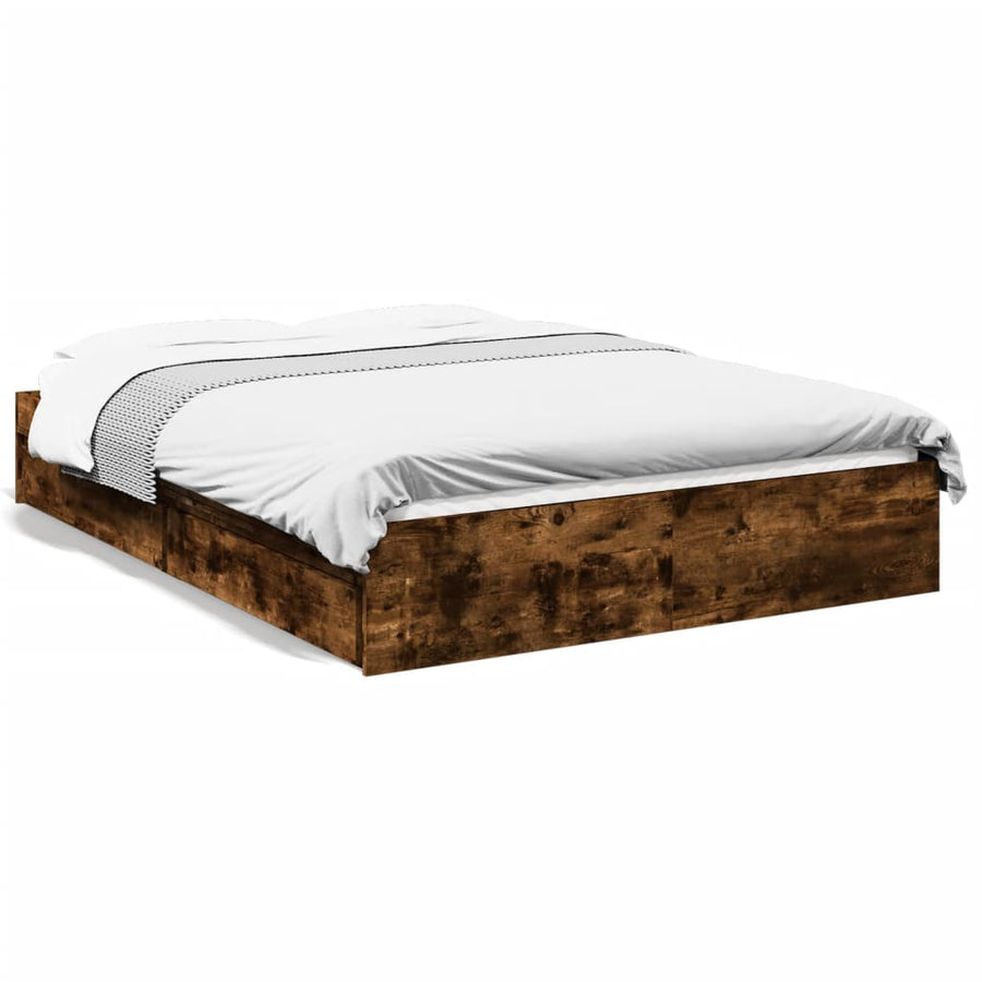 Bedframe met lades bewerkt hout gerookt eikenkleurig 140x200 cm