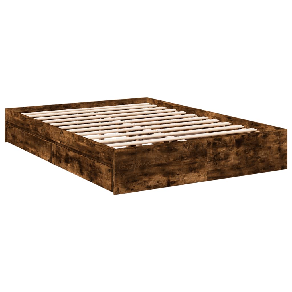 Bedframe met lades bewerkt hout gerookt eikenkleurig 140x200 cm