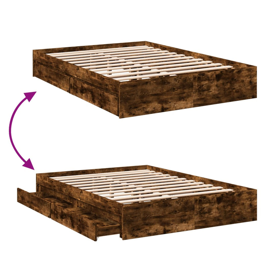 Bedframe met lades bewerkt hout gerookt eikenkleurig 140x200 cm