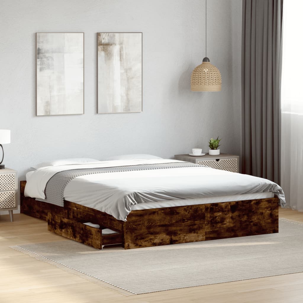 Bedframe met lades bewerkt hout gerookt eikenkleurig 140x200 cm