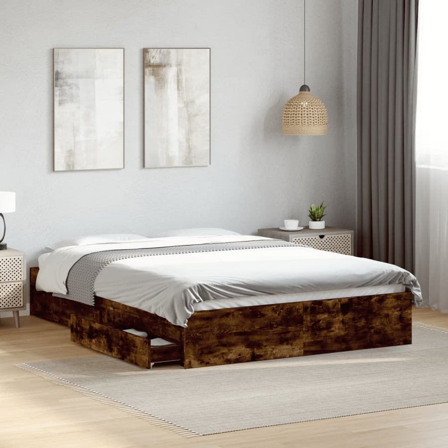 Bedframe met lades bewerkt hout gerookt eikenkleurig 140x200 cm