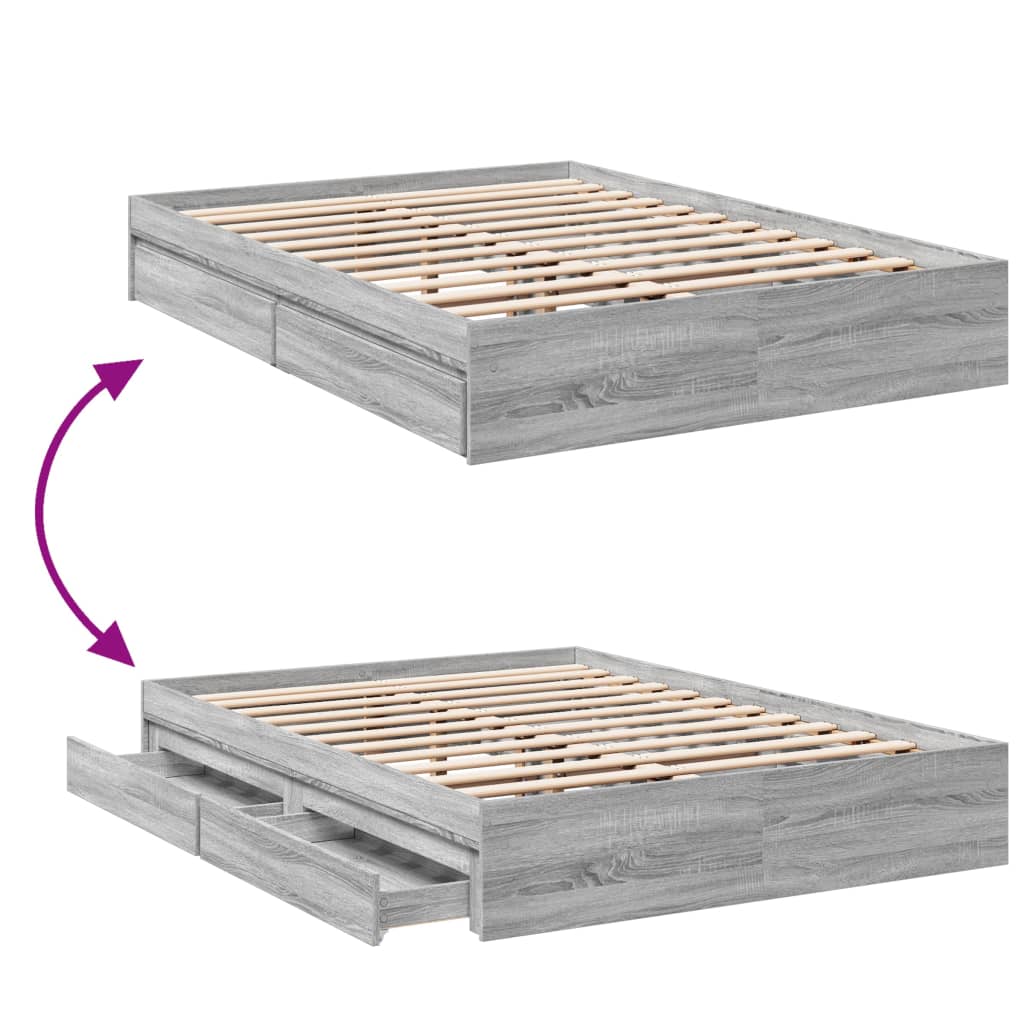 Bedframe met lades bewerkt hout grijs sonoma eiken 140x200 cm