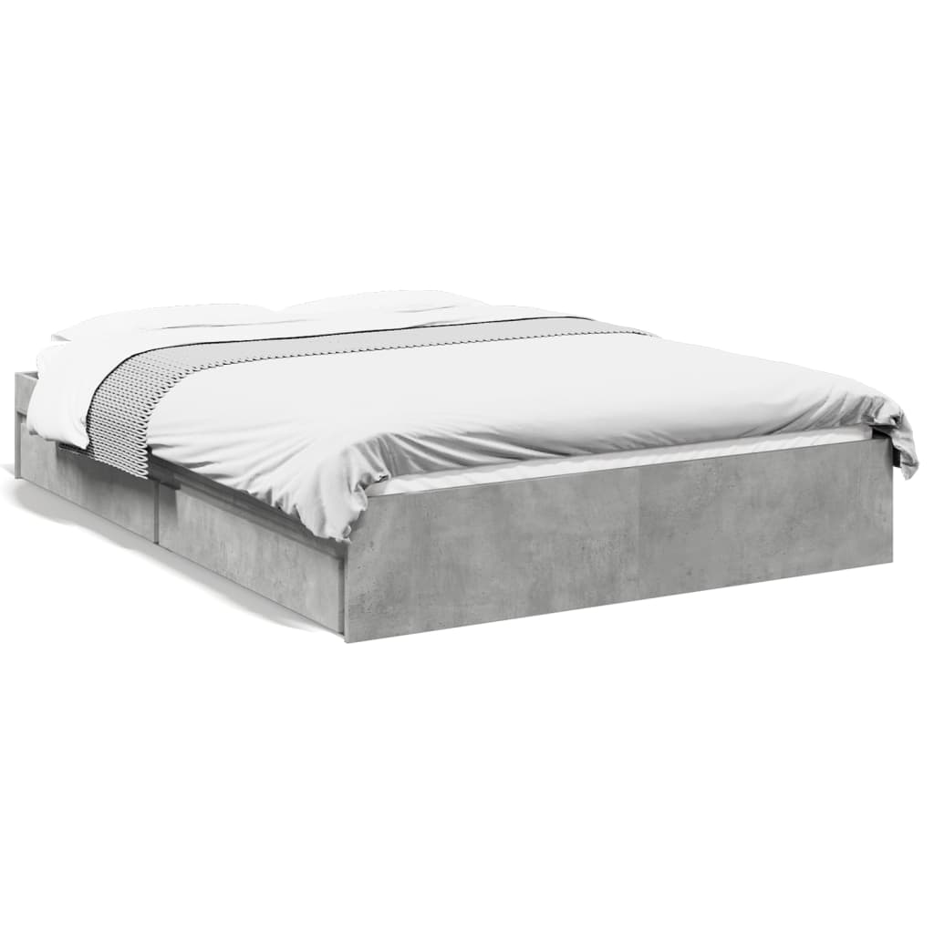 Bedframe met lades bewerkt hout betongrijs 120x200 cm