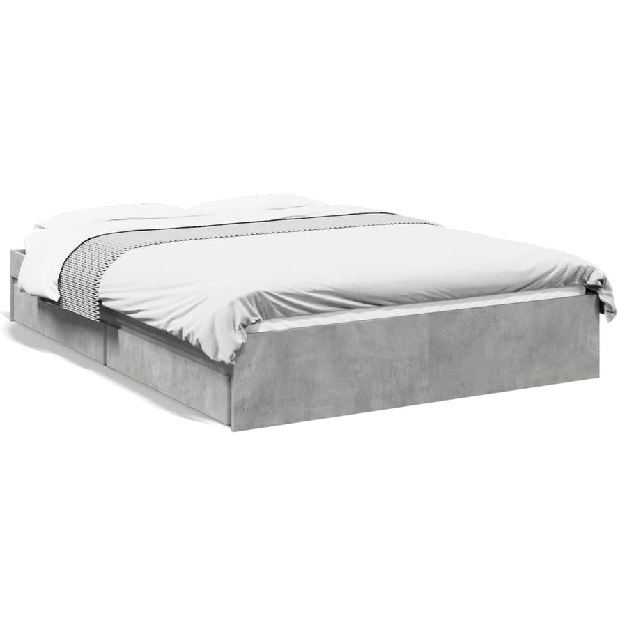 Bedframe met lades bewerkt hout betongrijs 120x200 cm