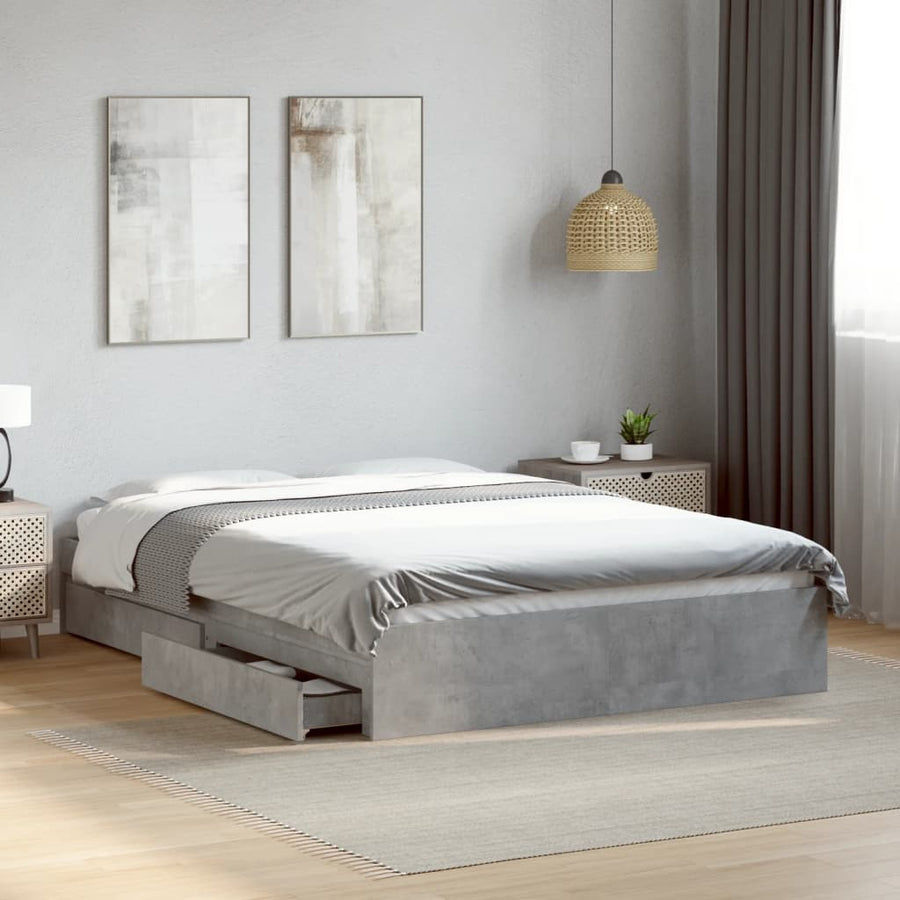 Bedframe met lades bewerkt hout betongrijs 120x200 cm