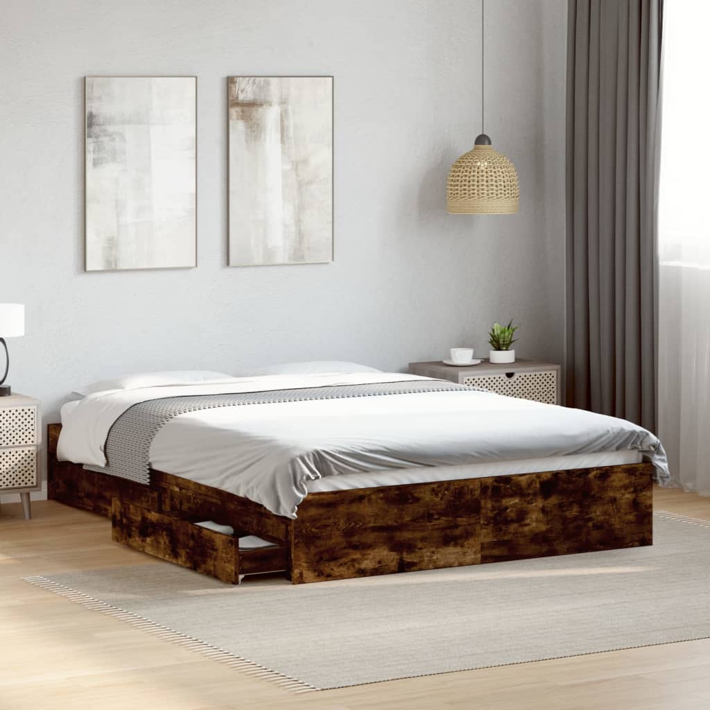 Bedframe met lades bewerkt hout gerookt eikenkleurig 120x200 cm