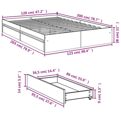 Bedframe met lades bewerkt hout gerookt eikenkleurig 120x200 cm