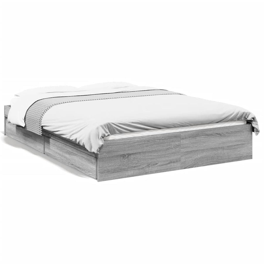 Bedframe met lades bewerkt hout grijs sonoma eiken 120x200 cm