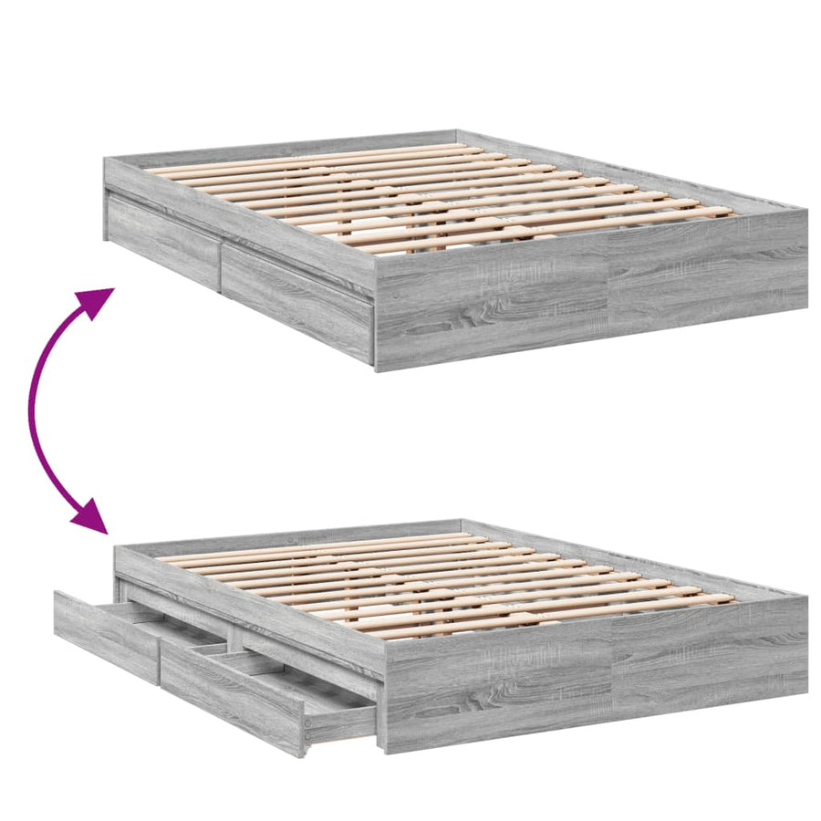 Bedframe met lades bewerkt hout grijs sonoma eiken 120x200 cm