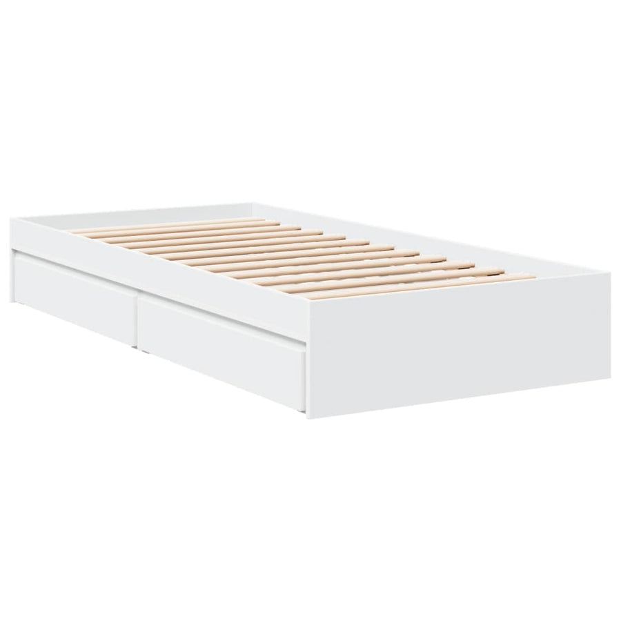 Bedframe met lades bewerkt hout wit 100x200 cm