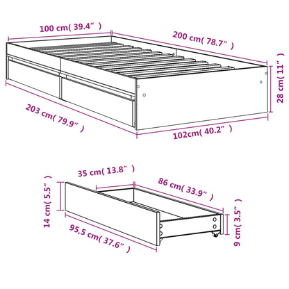 Bedframe met lades bewerkt hout wit 100x200 cm