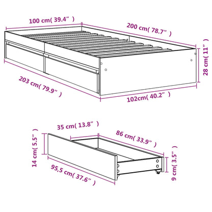 Bedframe met lades bewerkt hout sonoma eikenkleurig 100x200 cm