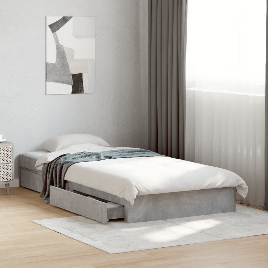 Bedframe met lades bewerkt hout betongrijs 100x200 cm