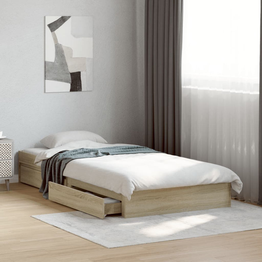 Bedframe met lades bewerkt hout sonoma eikenkleurig 90x200 cm