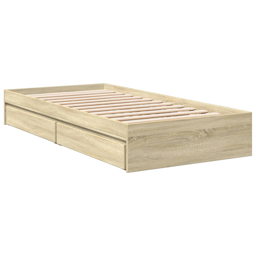 Bedframe met lades bewerkt hout sonoma eikenkleurig 90x200 cm