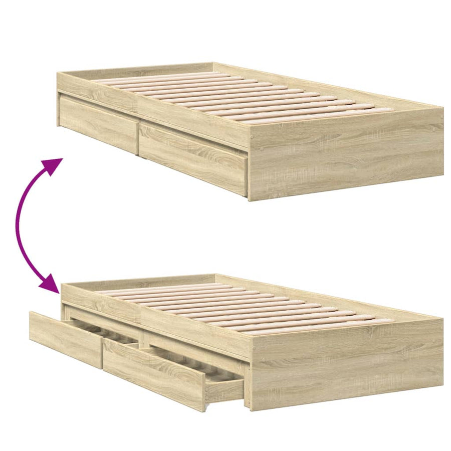 Bedframe met lades bewerkt hout sonoma eikenkleurig 90x200 cm