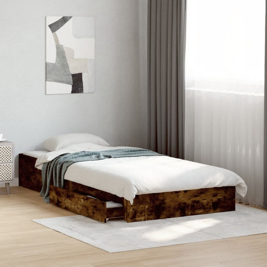 Bedframe met lades bewerkt hout gerookt eikenkleurig 90x200 cm