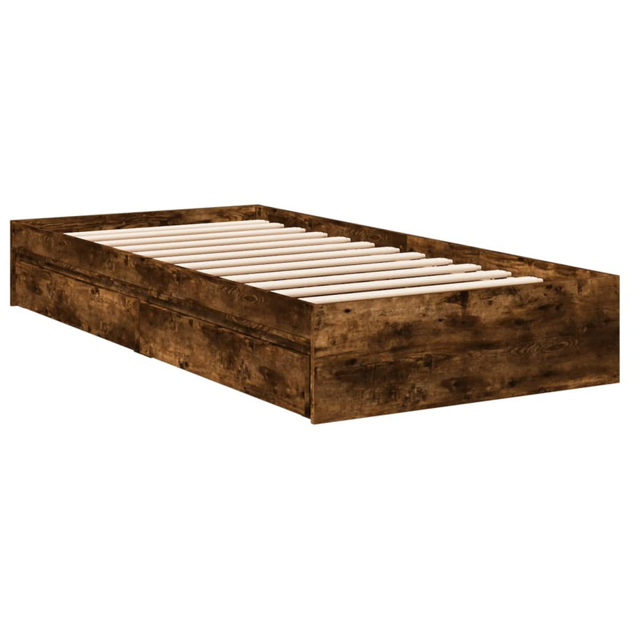 Bedframe met lades bewerkt hout gerookt eikenkleurig 90x200 cm