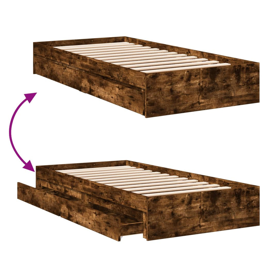 Bedframe met lades bewerkt hout gerookt eikenkleurig 90x200 cm