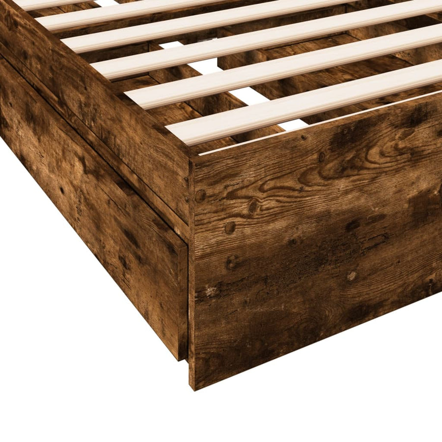 Bedframe met lades bewerkt hout gerookt eikenkleurig 90x200 cm