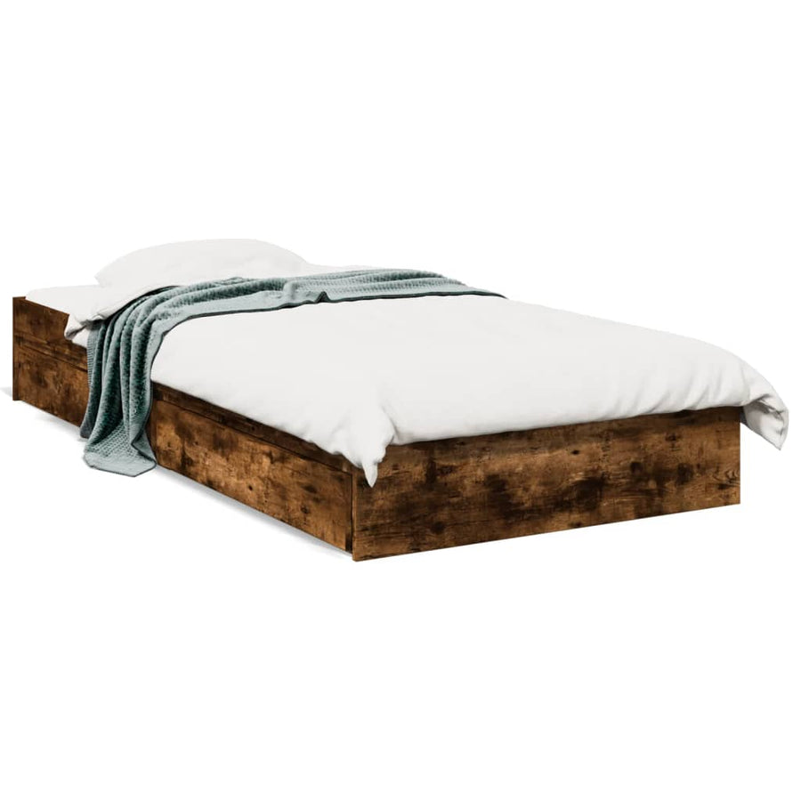 Bedframe met lades bewerkt hout gerookt eikenkleurig 90x200 cm