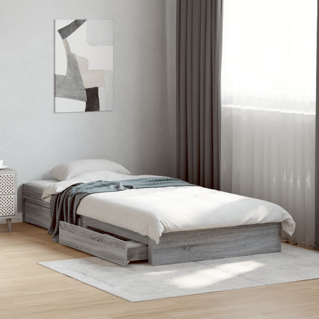 Bedframe met lades bewerkt hout grijs sonoma eiken 90x200 cm