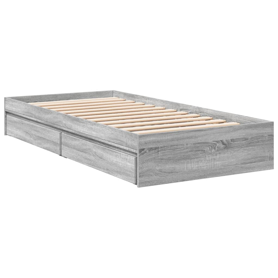 Bedframe met lades bewerkt hout grijs sonoma eiken 90x200 cm