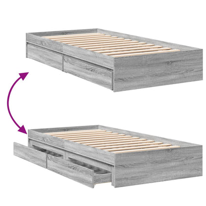 Bedframe met lades bewerkt hout grijs sonoma eiken 90x200 cm
