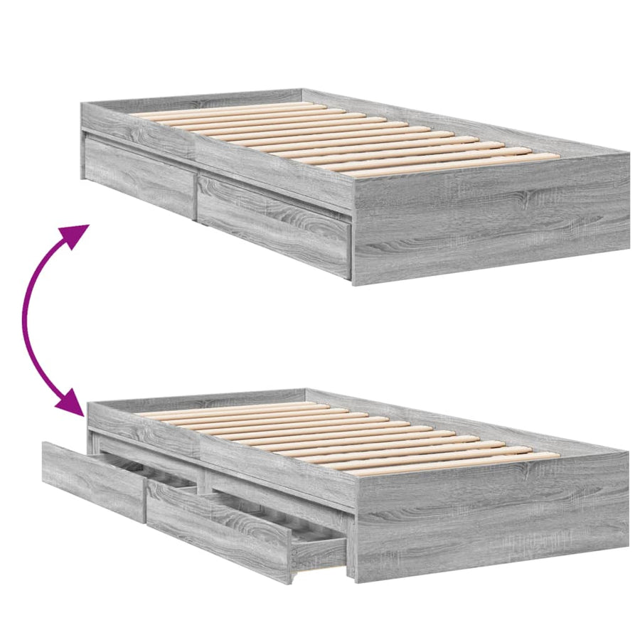 Bedframe met lades bewerkt hout grijs sonoma eiken 90x200 cm