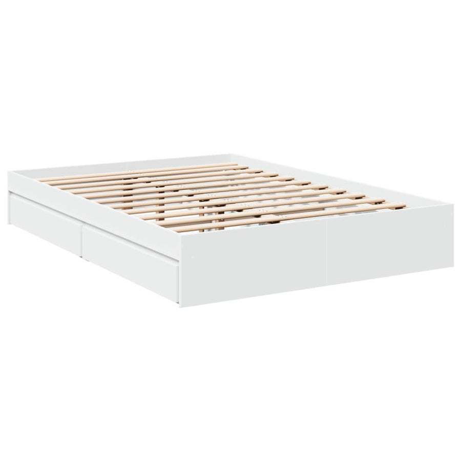 Bedframe met lades bewerkt hout wit 140x190 cm