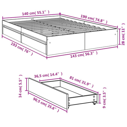 Bedframe met lades bewerkt hout wit 140x190 cm