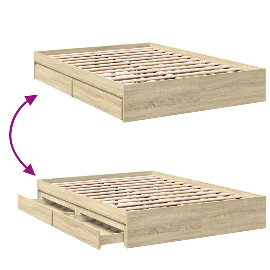 Bedframe met lades bewerkt hout sonoma eikenkleurig 140x190 cm