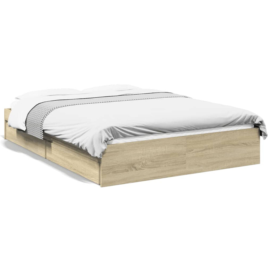 Bedframe met lades bewerkt hout sonoma eikenkleurig 140x190 cm