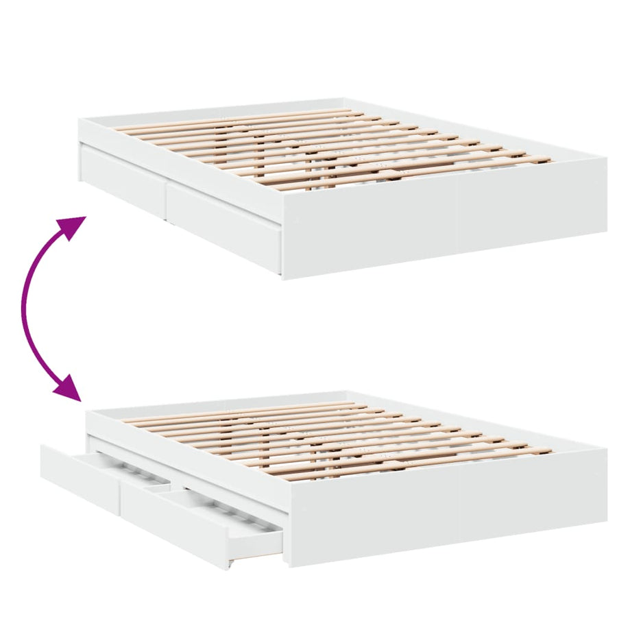 Bedframe met lades bewerkt hout wit 135x190 cm