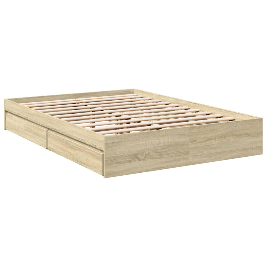 Bedframe met lades bewerkt hout sonoma eikenkleurig 135x190 cm