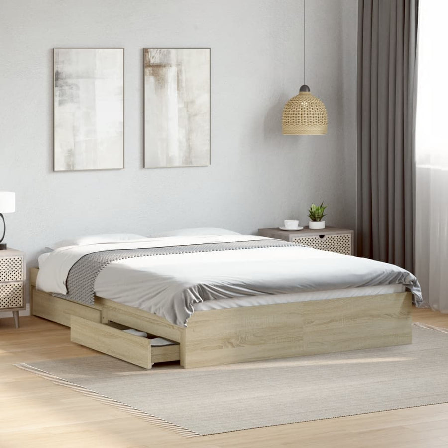 Bedframe met lades bewerkt hout sonoma eikenkleurig 135x190 cm