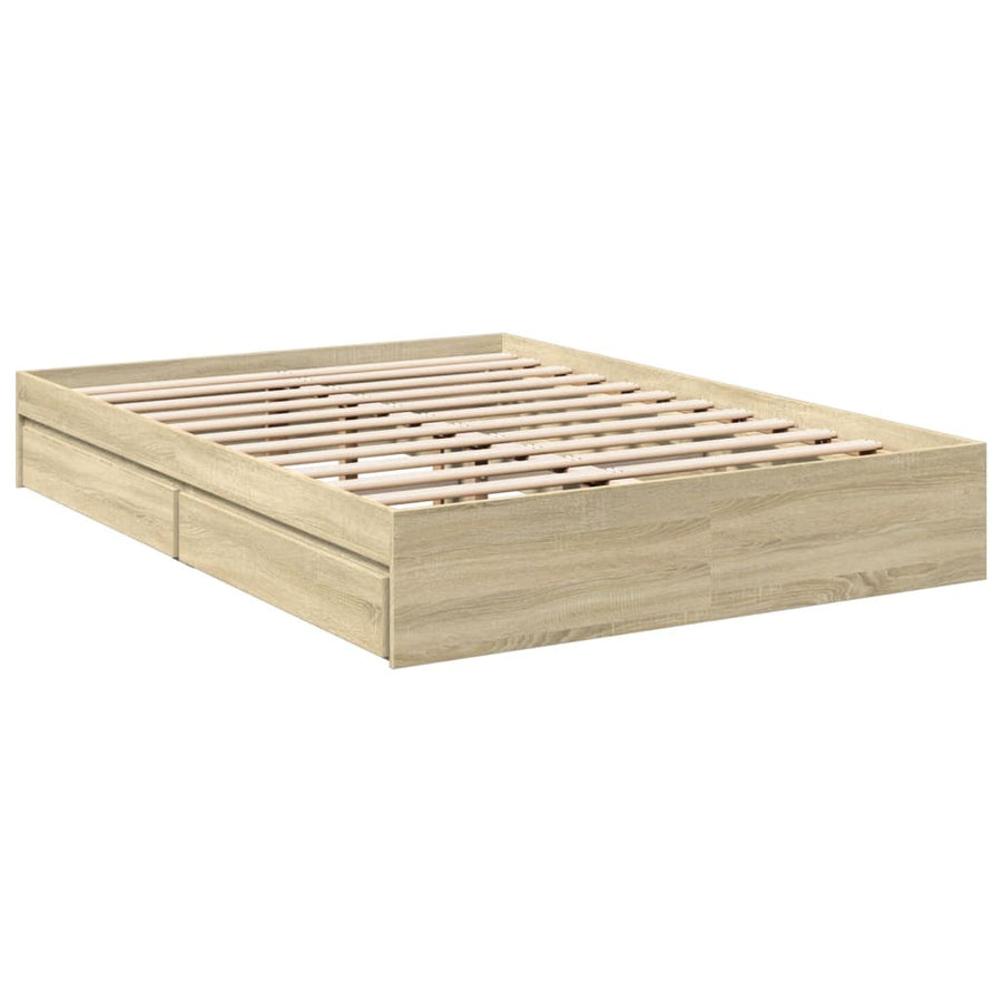 Bedframe met lades bewerkt hout sonoma eikenkleurig 135x190 cm