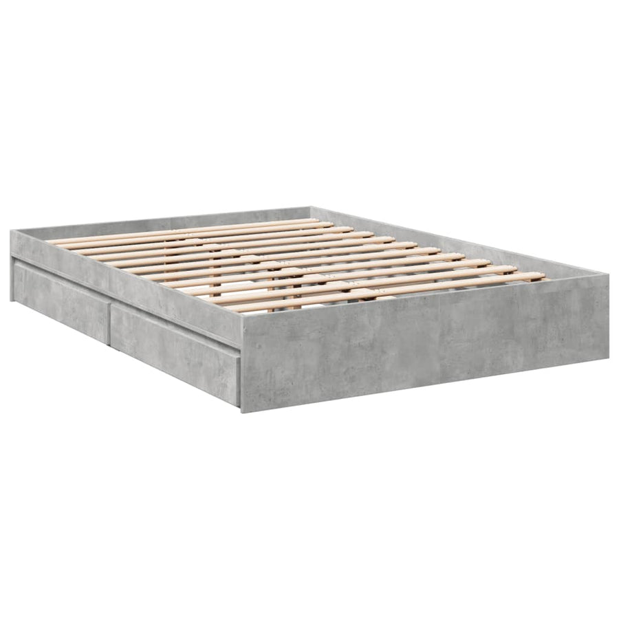 Bedframe met lades bewerkt hout betongrijs 135x190 cm