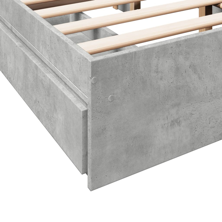 Bedframe met lades bewerkt hout betongrijs 135x190 cm