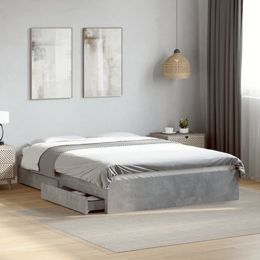 Bedframe met lades bewerkt hout betongrijs 135x190 cm