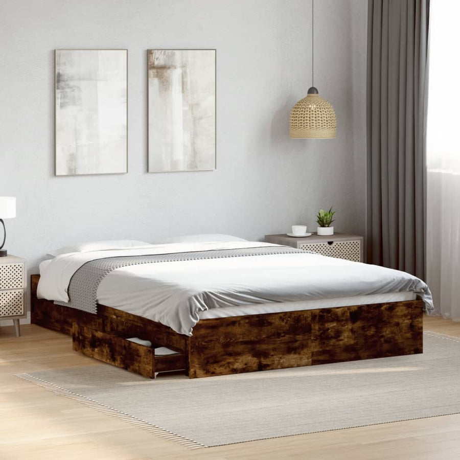 Bedframe met lades bewerkt hout gerookt eikenkleurig 135x190 cm