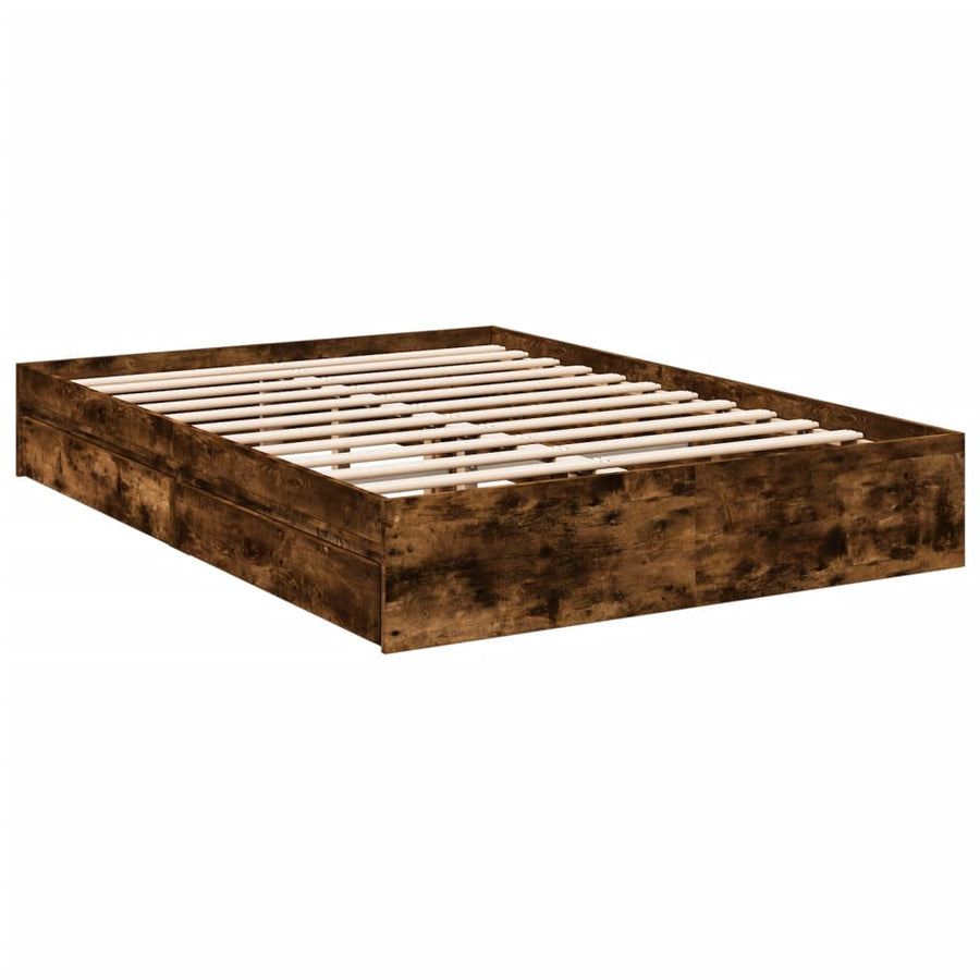Bedframe met lades bewerkt hout gerookt eikenkleurig 135x190 cm
