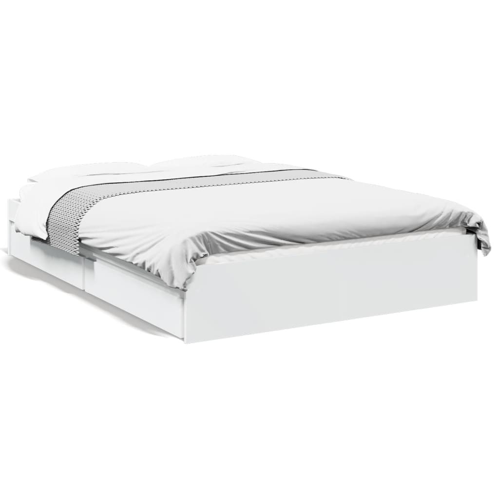 Bedframe Met Lades Bewerkt Hout Wit 120X190 Cm